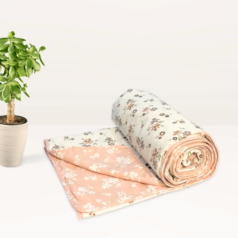 Comfort Series Cotton Reversible Single Bed Size Dohar/AC Blanket (57 x 88 inch) White-Peach